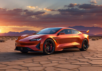 Fototapeta na wymiar a modern sports car against a desert backdrop