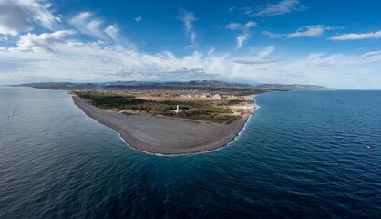 panorama drone landscape view of Punta Alice beach and lighthouse in Calabria