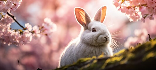 A White Rabbit Sitting on Grass Generative AI