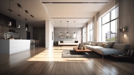 Naklejka na ściany i meble Modern interior design, in a spacious living room 