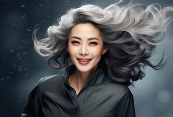 A woman with silver hair smiling at the camera Generative AI