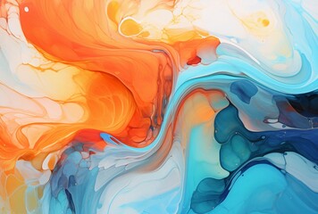 Colorful Abstract Painting with Blue, Orange, and Yellow Tones Generative AI