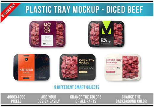 Plastic Tray Mockup - Diced Beef