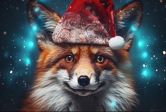 Fox with a Santa Hat Generative AI