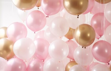 Pink and Gold Balloons Hanging from String Generative AI
