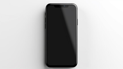 A sleek, matte black smartphone mockup on a white glossy surface, reflecting subtle light.