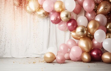 Golden Pink Balloons on White Background Generative AI