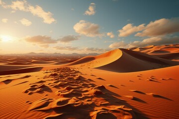 Desert Majesty: Vast sand dunes under a sunset sky, illustrating the beauty and solitude of the natural world.