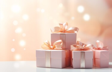 Three Pink Gift Boxes with Gold Ribbons Generative AI