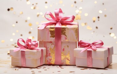 Gold and Pink Gift Wrapped in Gold and Pink Paper Generative AI