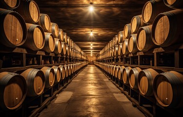 Wine Barrels in a Wine Cellar Generative AI