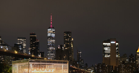 newyork city architecture in downtown night lights bridge