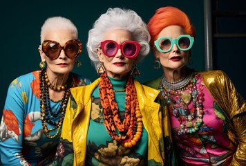 Three Women in Sunglasses and Necklaces Generative AI