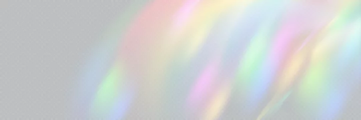 Fotobehang Rainbow light prism effect, transparent background. Hologram reflection, crystal flare leak shadow overlay. Vector illustration of abstract blurred iridescent light backdrop. © svetolk