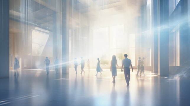 People Walking in a Sunlit Atrium Generative AI