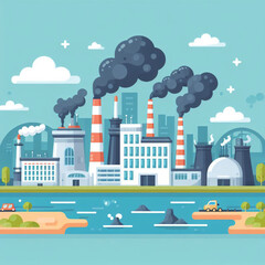 Image Illustration of the concept of land pollution, hazardous waste from factories and transportation