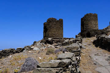 Ruins of two windmills near Pyrgos on Tinos island