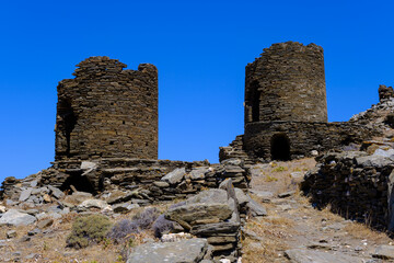 Ruins of two windmills near Pyrgos on Tinos island