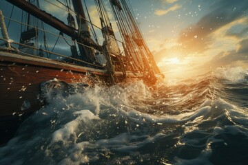Sailing Ship Battling the Waves - Adventure, resilience, concept of nautical exploration and oceanic power