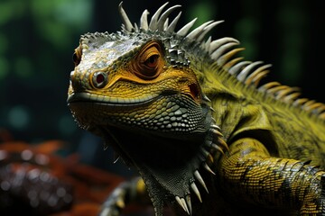 Majestic Iguana Close-Up - Wild intrigue, primal beauty, concept of reptilian wildlife and natural detail.