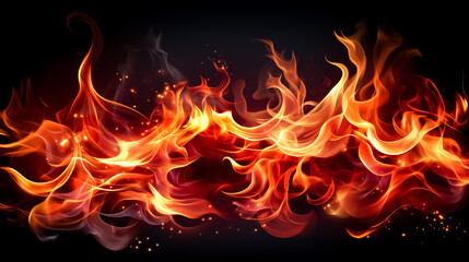 Fototapeta premium Fire flames on black background. Abstract blaze fire flame texture background.