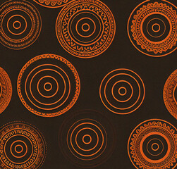 Fototapeta premium Black and golden background with circles, abstract round template, geometric wallpaper