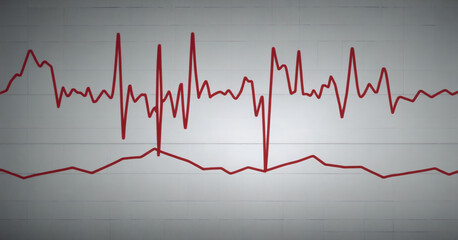 An isolated illustration of a red heart icon intertwining with a cardiogram wave.