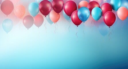 with colorful balloons floating in the air and a blue background