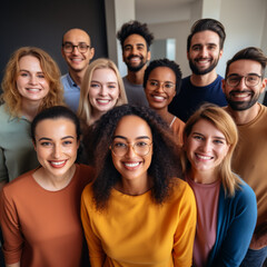 Fototapeta premium Diverse and happy professional team in a close-up group portrait, signifying inclusivity.
