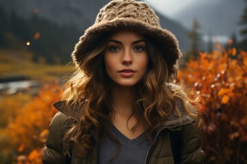 Thoughtful Woman in Autumn Landscape