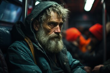 Pensive Man on Subway