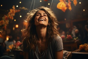 joyful Woman in Festive Ambiance
