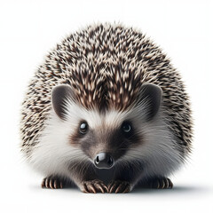 Obraz premium Cute adult African pygmy hedgehog, standing facing front. Looking straight to camera. Isolated on a White background.