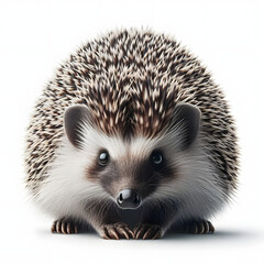 Cute adult African pygmy hedgehog, standing facing front. Looking straight to camera. Isolated on a White background.