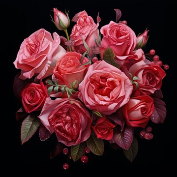 image of a bouquet of red and pink roses, elegantly displayed against a transparent background