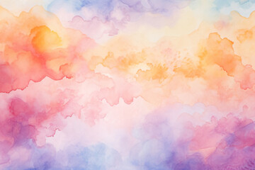 Watercolor wash background with soft pink, orange, and purple tones, resembling a pastel sunset sky.