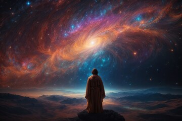 person con contemplating the universe - obrazy, fototapety, plakaty