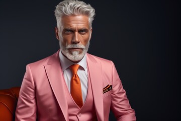 A Stylish Man in a Peach Fuzz color Suit Posing  Created With Generative AI Technology - 695615014