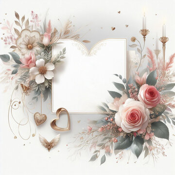Valentines Day card with flowers and free space for text. AI generated