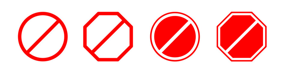 Prohibitition sign icon set. Forbidden and not allowed symbol. Vector illustration 