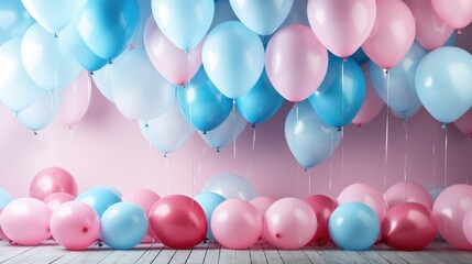 Baby gender reveal concept with pink and blue balloons at a party. Boy or girl. - obrazy, fototapety, plakaty