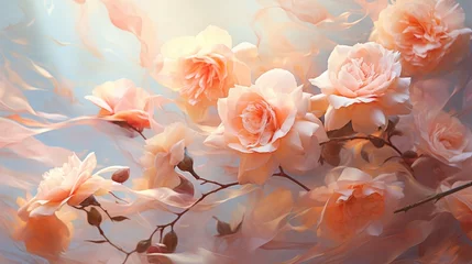 Schilderijen op glas Beautiful bouquet of pink roses on a light background. Soft focus. Peach Fuzz color © Petrova-Apostolova
