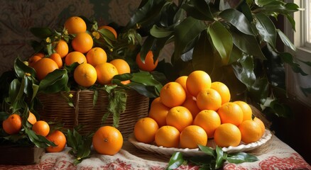 fresh oranges and gifts on a christmas tree