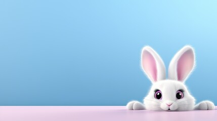 Fototapeta na wymiar 3D Render of Easter Bunny Cartoon Character, Blank Space for Text