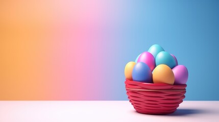 Fototapeta na wymiar Colorful Easter Egg Basket 3D Render with Blank Space for Text