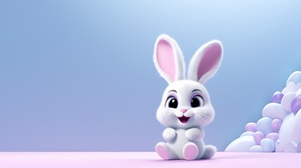 Obraz premium 3D Render of Easter Bunny Cartoon Character, Blank Space for Text