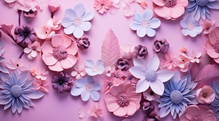 flowers are shown and arranged on a pink background