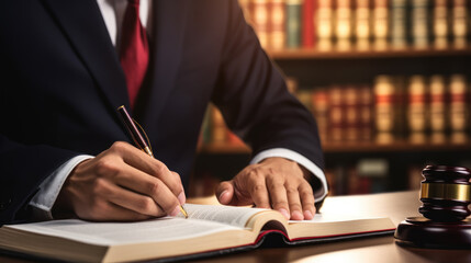 The attorney signs the document in his office