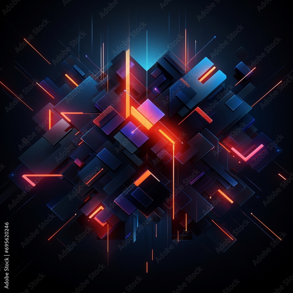 Wall mural a captivating digital abstract artwork featuring a fusion of neon gradients and geometric elements o