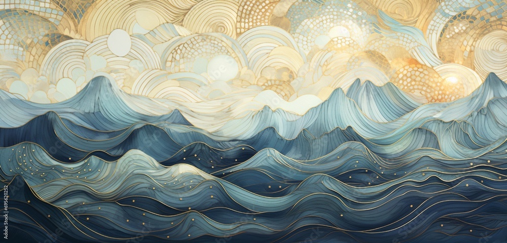 Sticker a captivating digital abstract landscape showcasing intertwining patterns of opalescent white